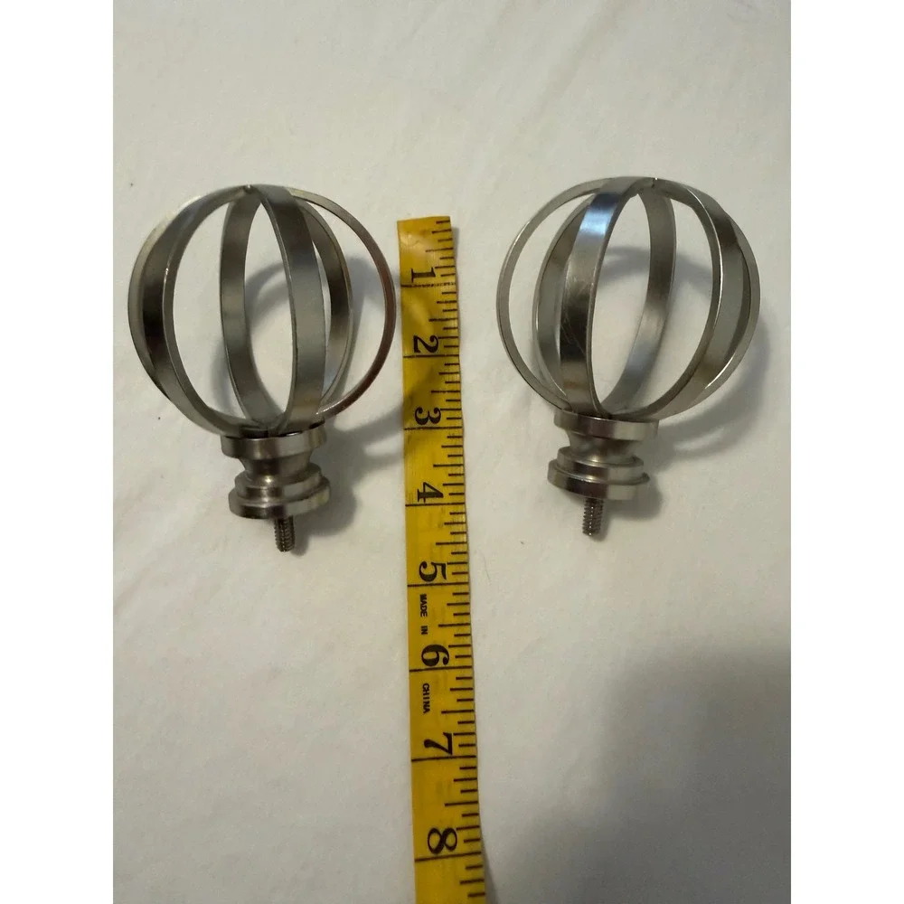 Brushed Nickel Sphere Cage Curtain Rod Finials Set of 2 Silver Metal Orb Modern